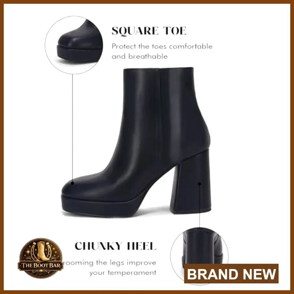 Platform Ankle Boots with Chunky Heel and Side Zipper - Picture 5 of 7